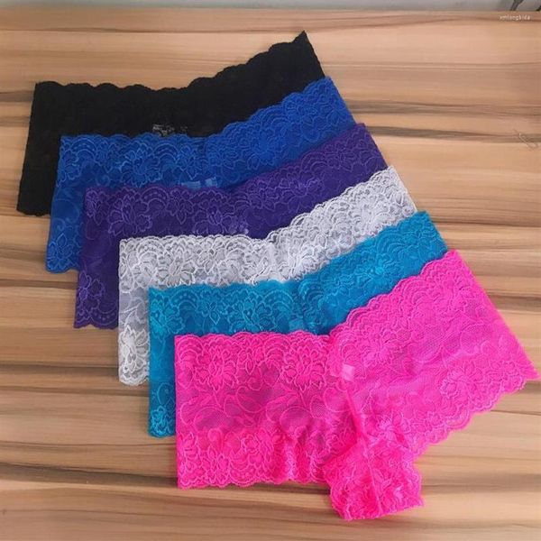 Bragas para mujer 6 piezas por paquete Señoras de encaje Ropa interior sexy Mujeres Boyshort Lencería Ver a través de Culotte Femme Intimates Sólido 265U