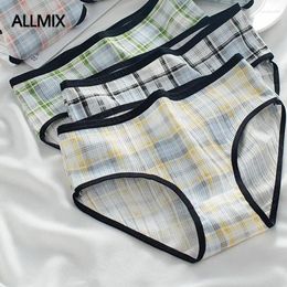 Culotte Femme Allmix 2024 Mignon Plaid Coton Sous-vêtements de sport Slip sans couture Taille moyenne Femme Confort Respirant Lady Lingerie