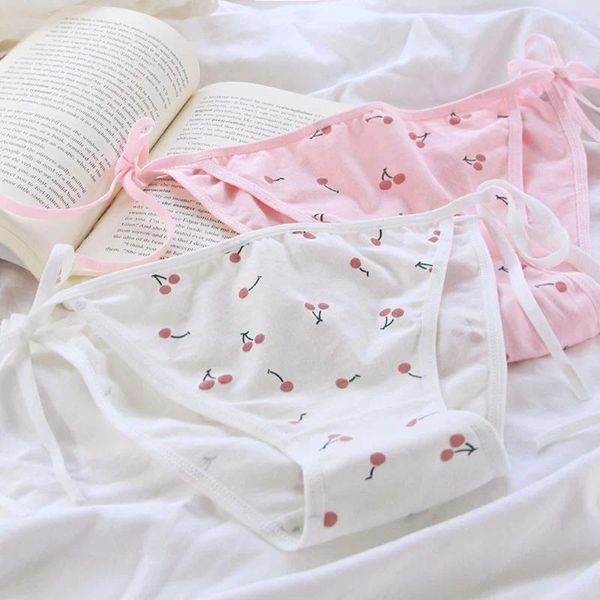 Bragas de mujer Ropa interior de vendaje Cereza sin costuras para mujer DIY Tie Bow Kawaii Lencería Loli Girl