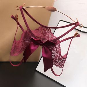 Bragas de mujer Tanga de encaje con lazo para mujer, ropa interior transparente Sexy de cintura baja, calzoncillos para mujer, lencería erótica para mujer