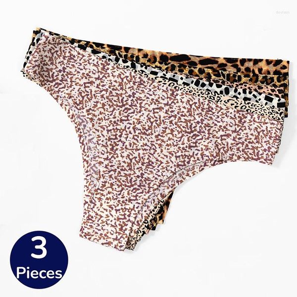 Culotte de femmes bzel 3pcs / set Fashion Leopard Bikini Thongs sexy sous-vêtements en soie en soie en satin de lingerie Sports Fitness G-strings