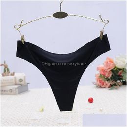 Culotte Femme Couleur Bonbon Sexy Culotte Sans Couture Soie Glacée Taille Basse String G String Culotte Sous-Vêtements Lingerie T Back Femmes Vêtements Drop Dhnk9