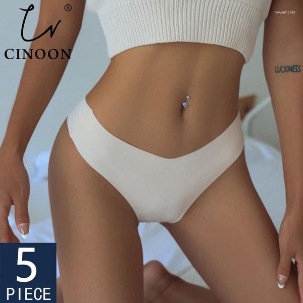 Culotte Femme Cinoon 5pcs / lot sexy sans couture pour femmes No Show String V-taille Stretch respirant G String Sous-vêtements Confort Intimates