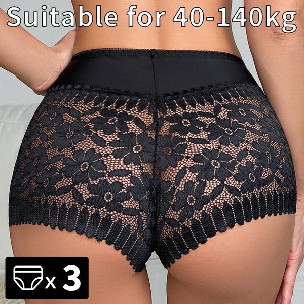 Bragas para mujer CINVIK 3 uds lencería para mujer encaje sexy descarado talla grande calzoncillos femeninos de cintura alta ropa interior transpirable