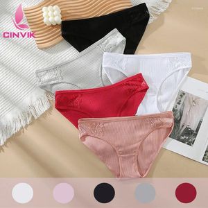 Panties pour femmes Cinvik Cotton Sous-vêtements femmes Sexy Mid Rise Lace Broidered Color Color Girls Lingerie Soft and Conforty Briefs
