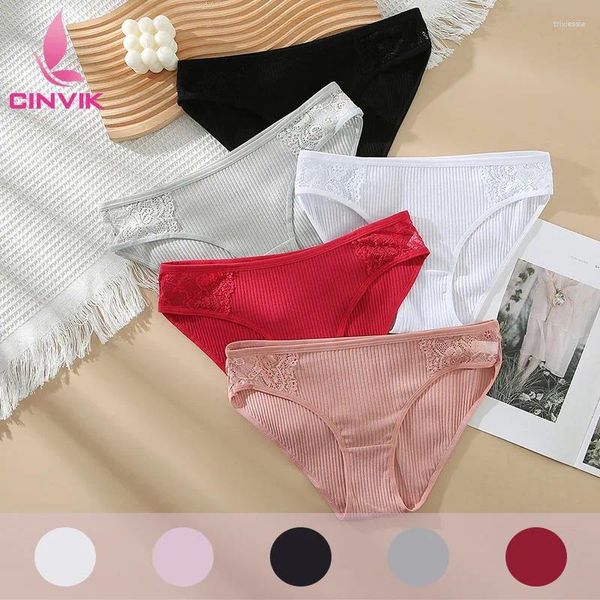 Panties pour femmes Cinvik Cotton Sous-vêtements femmes Sexy Mid Rise Lace Broidered Color Color Girls Lingerie Soft and Conforty Briefs