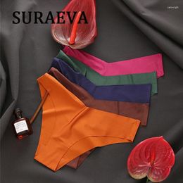 Culottes pour femmes Slips colorés V-Taille Bikini en soie Élastique Femmes Sous-vêtements Confortables Dames Lingerie Coton Entrejambe Intimates