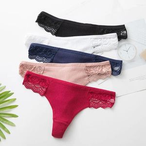 Bragas de algodón para mujer, ropa interior elegante de encaje Floral sin costuras de cintura baja con tejido antiséptico transpirable, elástico suave