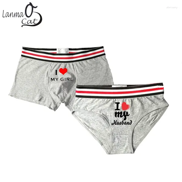 Culotte Femme Couple Amoureux Sous-Vêtements Gris Dessin Animé Imprimé Hommes Boxer Shorts Femmes Slips Sous-Vêtements Coton Sexy Amant Mâle