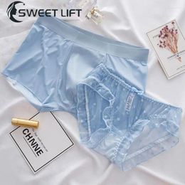 Culottes pour femmes sous-vêtements de Couple pas facilement déformables maille une pièce Style sans couture coton entrejambe slips Sexy dentelle