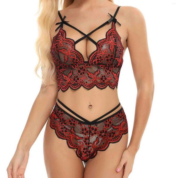 Bragas femeninas entrepierna sexy juego de ropa interior bordado floral sólido diversión crisscross strappy exótica ROPA interior Sexi Mujer