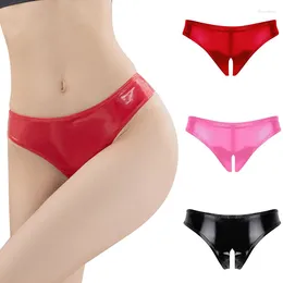 Culotte femme sans entrejambe ouvert entrejambe slip Sexy en cuir verni Lingerie érotique sous-vêtements