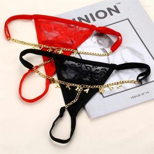 Bragas de mujer Personalizar ropa interior de mujer con nombre Cadena de cuerpo de acero inoxidable Sexy Tanga personalizada Letras cubanas personalizadas Playa