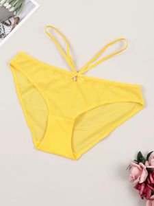 Culotte Femme Cyhwr Dames Sexy Grande Taille Mesh Voir à travers Panty Lingerie Femme Citron Jaune Sous-vêtements