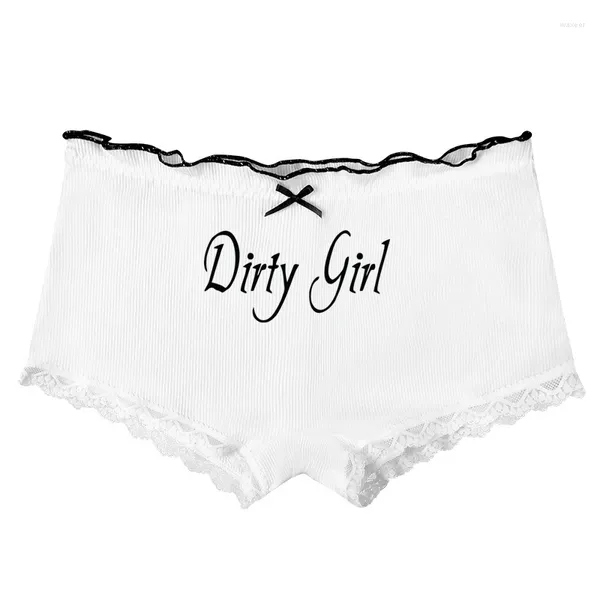 Bragas de mujer DIRTY GIRL Letras Mujeres Encaje Algodón Ropa interior sin costuras Transpirable Boyshort Panty Seguridad íntima Señoras Lencería