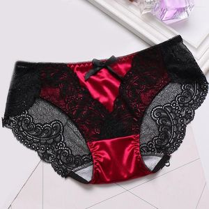 Culotte Femme Exquise Femmes Légère Dentelle Invisible Crochet Lisse Satin Patchwork Sous-Vêtements De Protection