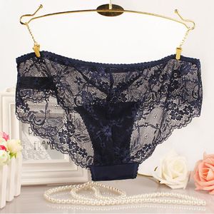 Bragas de mujer, ropa interior Sexy de moda para mujer, ropa interior de encaje ultrafino de tiro bajo, bragas transparentes sin costuras, lencería de talla grande para mujer # W3