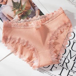 Culotte Femme Sous-vêtements féminins Femmes Filles Couleur unie Coton côtelé Slips Taille moyenne Dentelle sans couture Patchwork Lingerie intime