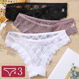 Culotte Femme FINETOO 3pcs / Set Femmes Dentelle Sexy Taille Basse Slip Brésilien Transparent Creux Out M-2XL Intime Grande Taille Lingerie