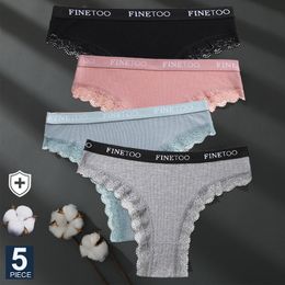 Dames slipjes Finetoo 5-PieCeset M-XXL katoen ondergoed damesbrief Thong Braziliaans ondergoed sexy kanten ondergoed bikini 230520