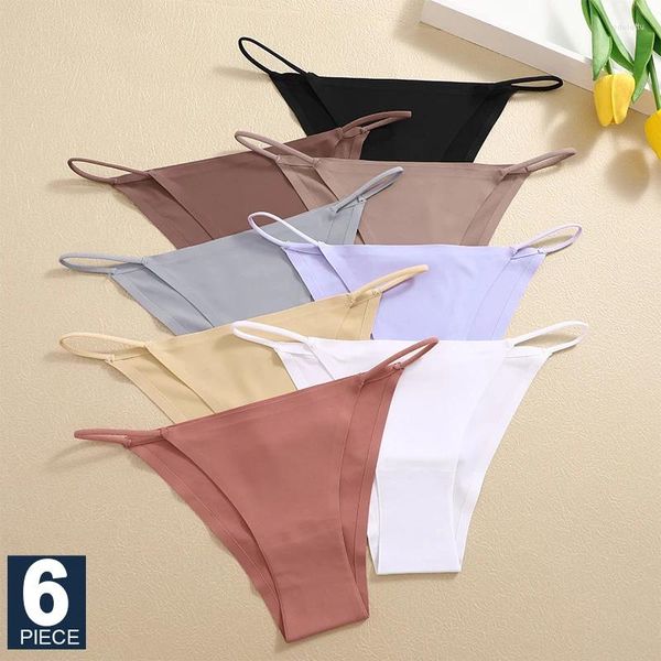 Bragas para mujer FINETOO 6 unids/set pantalones de triángulo sin costuras mujeres seda de hielo calzoncillos sexy tanga cintura baja T-back ropa interior lencería femenina