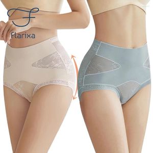 Bragas de mujer Flarixa de cintura alta de encaje para mujer, calzoncillos adelgazantes, pantalones moldeadores de compresión cruzada, lencería transpirable, ropa interior con faja