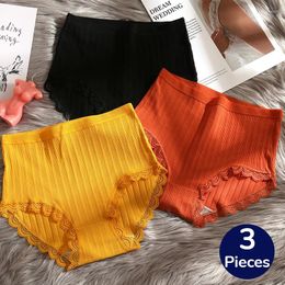 Culotte Femme Giczi 3pcs / Set Taille Haute Lingerie Respirant Coton Sous-vêtements rayés Confort Doux Slips en dentelle Sport Underpant