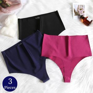 Giczi – ensemble 3 pièces de culottes pour femmes, taille haute, sans couture, sous-vêtements féminins sexy, Lingerie en satin de soie, grande taille