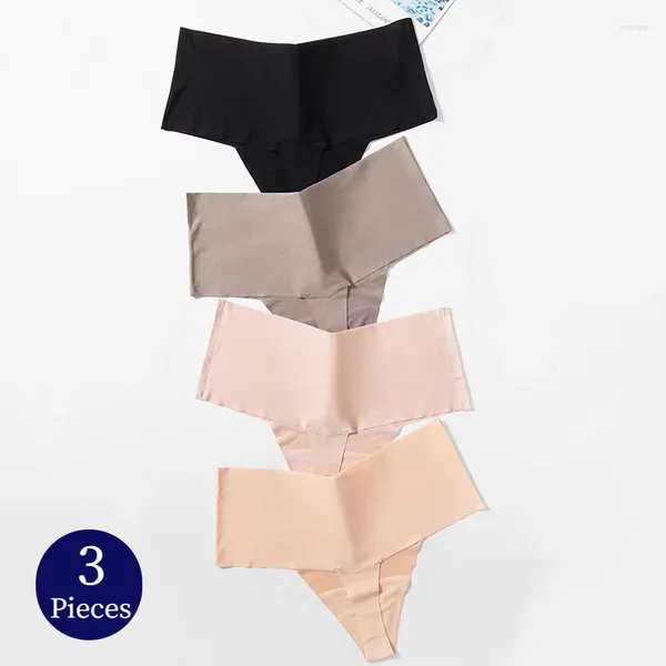 Culotte Femme Giczi 3pcs / Set Taille haute sans couture Strings Soie Satin Femme Sous-vêtements Sexy Lingerie Mode V-Cut Cozy G-Strings