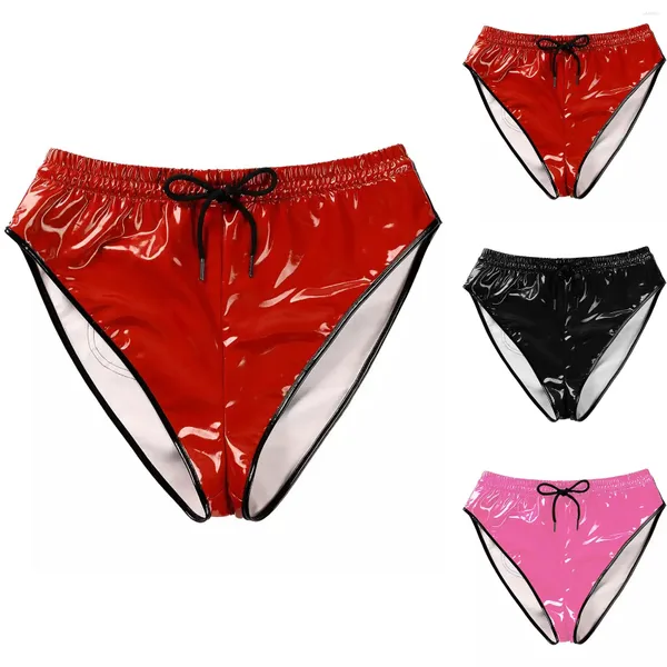 Bragas de mujer de cuero Pu de alto brillo, calzoncillos sexys, pantalones cortos, lencería erótica para mujer, ropa interior envuelta pequeña brillante, ropa para discoteca con cordones