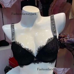 Bragas de mujer de alta calidad para mujer Victorias Secret Alphabet Bra y Panty Set Sexy Lace Lencería Tanga Ropa interior Drop Entrega Appa Dhfct