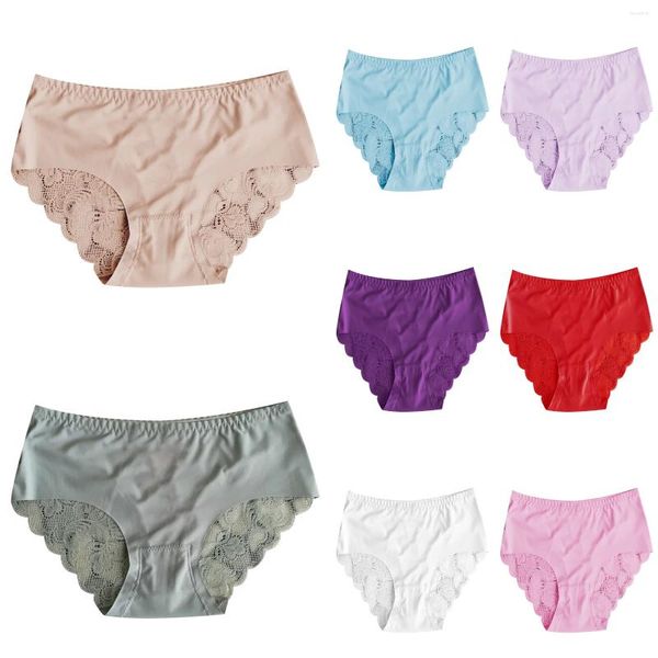 Pantes de femmes hautes taille 2024 sous-vêtements en dentelle transparente en maille épisnée sous-pants de couleur solide tangas sexy de mujer