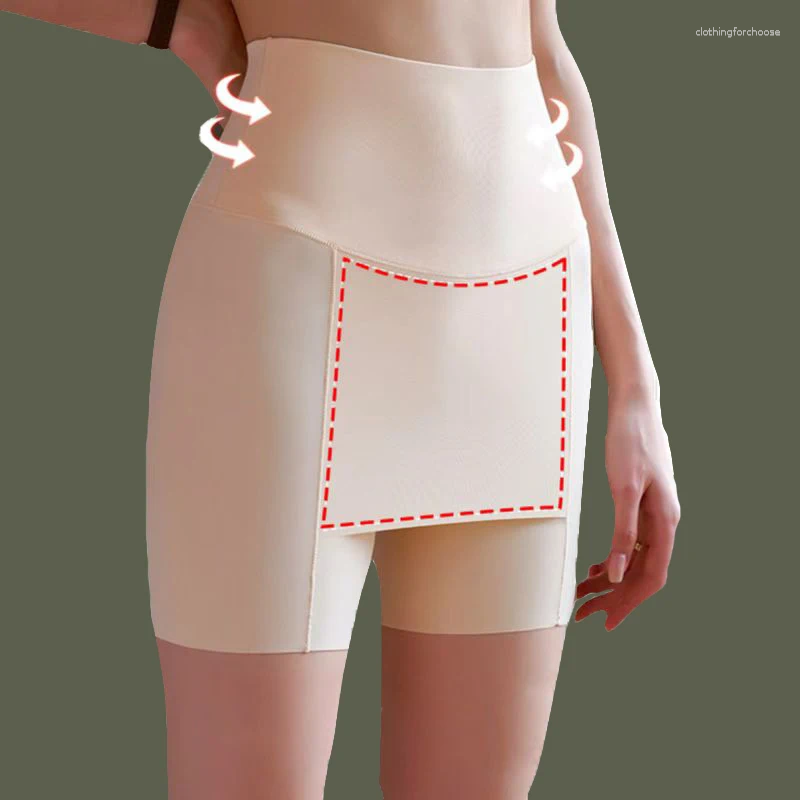 Kvinnors trosor Ice Silk Hög midja midjekomprimeringsbyxor Sömlösa shorts Dubbel leggings Säkerhetsform