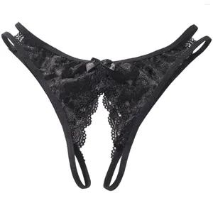 Bragas íntimas para mujer, lencería Sexy con entrepierna abierta, tangas transparentes, ropa interior lisa con lazo, bragas de encaje