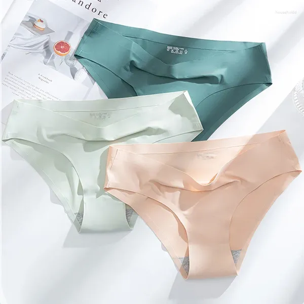 Slips invisibles pour femmes, Lingerie sexy, sous-vêtements respirants sans couture, soie glacée, couleur unie, sous-vêtements pour filles