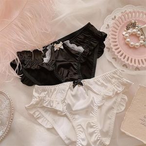 Bragas de mujer Japonés Dulce Chica Ropa interior Satin Lotus Leaf Flappy Briefs Mujeres Lace Fairy Transpirable Cintura baja 298N