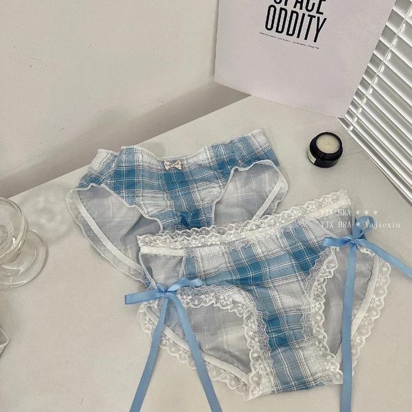 Culotte femme JK Plaid Sling Bow Couleur Unie Dentelle Chérie Mignon Style Collège Confortable Et Respirant Sexy Rose Lolita