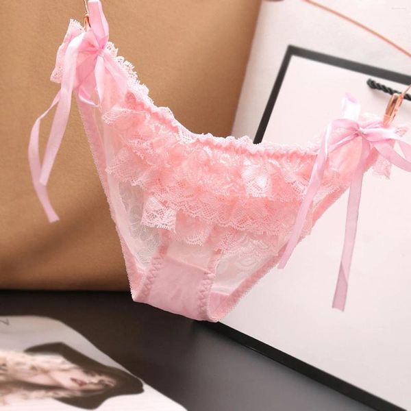 Bragas de mujer Kawaii Mujeres Calzoncillos de encaje rosa Chicas japonesas Estudiantes Ropa interior de cintura baja transparente Lencería