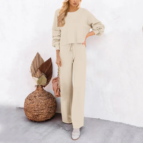 Pyjama léopard à manches longues pour femmes, ensemble 2 pièces, pull en tricot, haut à jambes larges, pantalon léger, Ropa