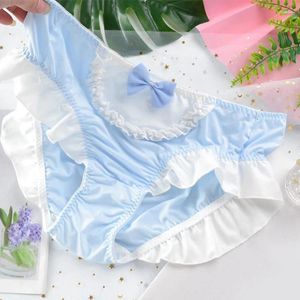 Culotte de femmes belles lolita satin ryblow arc femme sexy sous-vêtements dames mince maille respirable bref féminin sweet confort lingerie