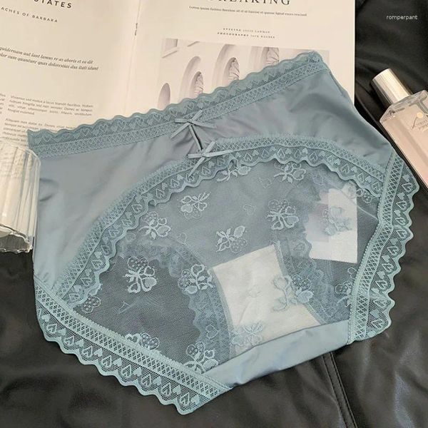 Culotte de luxe en Satin pur et Sexy pour femmes, pantalon de hanche, grande dentelle, épissure creuse, slip taille moyenne, Lingerie, sous-vêtements pour femmes