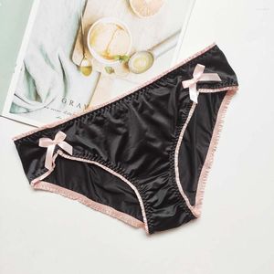 Dames Slipje Luxe Glad Glanzend Satijnen Ondergoed Vintage Effen Boog Kruis Naadloze Slips Sexy Sex Strings Vrouwelijke Lingerie