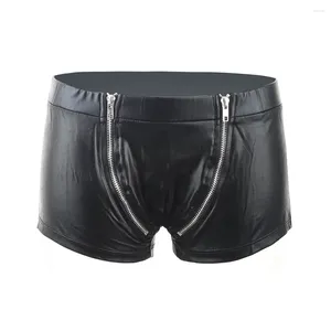 Dames slipjes mannelijke lingerie boksers sexy mannen erotisch jockstrap leer 2 ritsen ondergoed zwarte faux vinyl boxers shorts