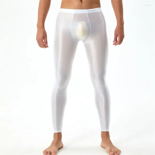 Pantalons de crayon serrés sexy pour hommes sous-vêtements façonnant des leggings soyeux et moulants sous-vêtements ultra minces pyjama transparent