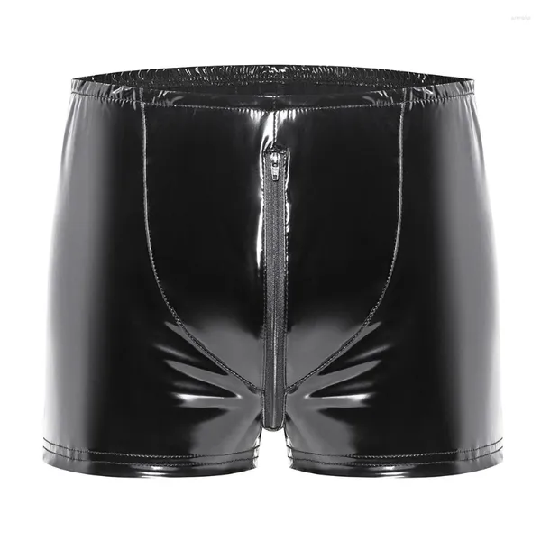 PALANTE FEMMES MEN SEXY SEXY PVC CUIR GLOSSY Look humide Look Zip Open Bupen Fichier sous-vêtements Trunks Pouche bas Boxer Boxer Mâle Érotique