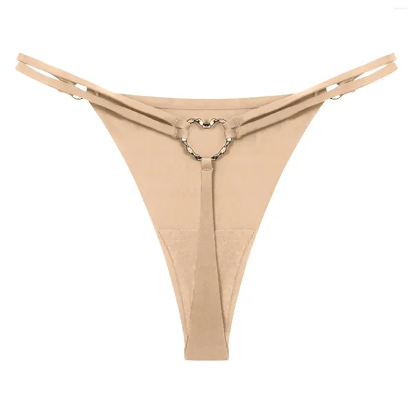 Bragas de mujer Cadena de metal Tangas sexy Color sólido Ropa interior para mujer Lencería erótica Tanga Entrepierna de algodón fino Calzoncillos sin costuras para mujer