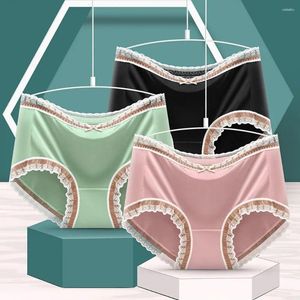 Culotte femme taille moyenne Satin dentelle bord coton entrejambe slips femme Lingerie femme string sans trace glace soie