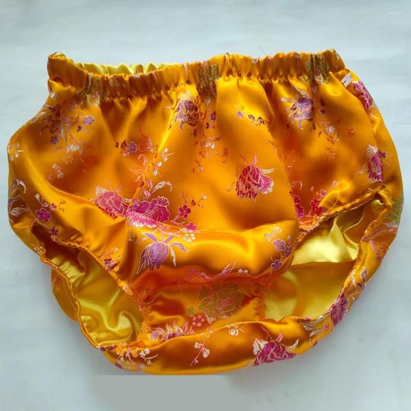 Culotte de femmes sans broderie florale brillante élastique lingerie en satin de soie plus sous-vêtements