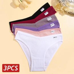 Dames slipje plus maat 3-stcs/set vrouwen katoen sexy V-Waist Underwear voor vrouwelijke lage stijgingsbiro's schroefdraad met ademende lingerie