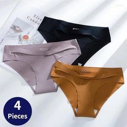 Culotte Femme Poblador 4pcs / Set Mode Sous-vêtements sans couture Soie Femmes Multicol XXXL Slips Taille basse Femme Lingerie Pantys